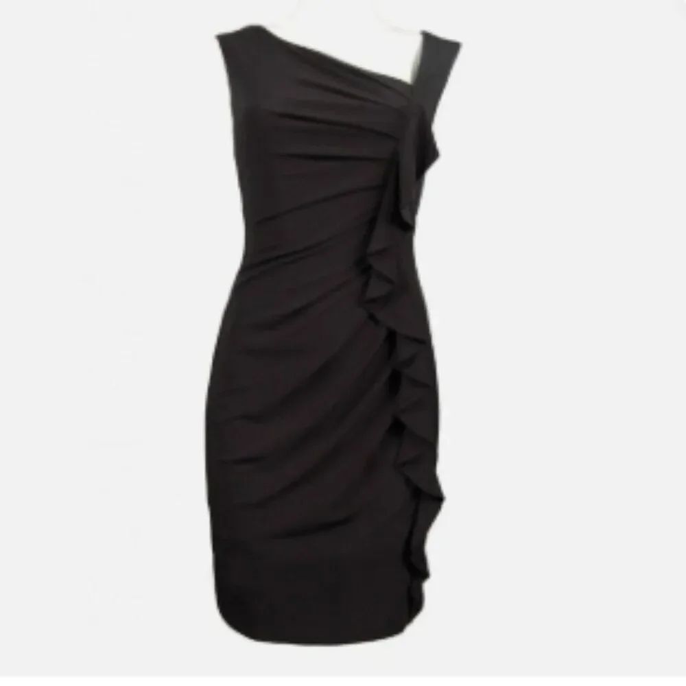 NWOT Suzie Chan & Maggie Boutique Black Sleeveless Silk Ruffle Dress in Size 10